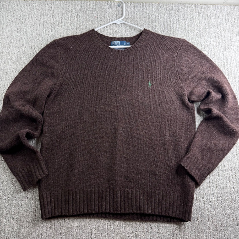 Polo Ralph Lauren Merino Angora Crewneck Sweater Mens Size XL Brown Green Pony